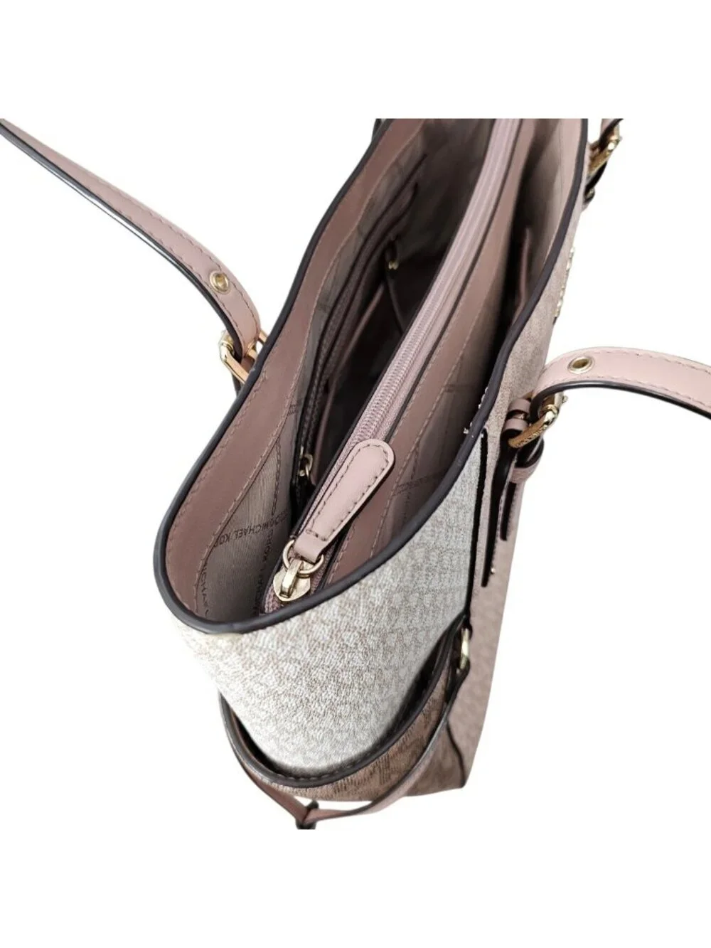 Michael Kors Voyager Large Colorblock Metallic Tote bag COA Powder Blush Pink